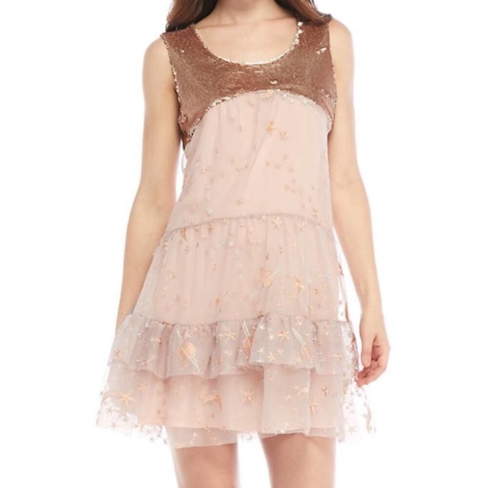 Ban Jara Rose Gold Stars And Planets Sheer Tulle Sequin Top Dress X Small